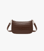 Mocha Croc Luxe Vegan Leather Shoulder Bag for Women - Image 2
