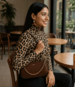 Mocha Croc Luxe Vegan Leather Shoulder Bag for Women - Image 5